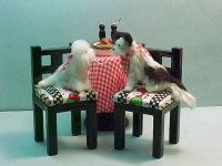 2 Dogs share plate of spaghetti OOAK 1/12 scale w/glass dome