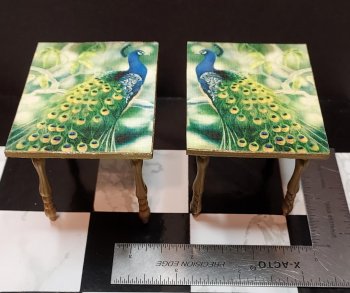 Peacock end tables, facing pair