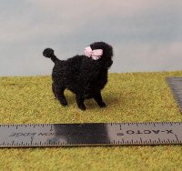 Toy poodle, 1/12 standing black, light pink bows
