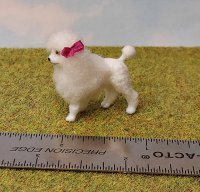 White toy poodle 1/12 standing- magenta bows